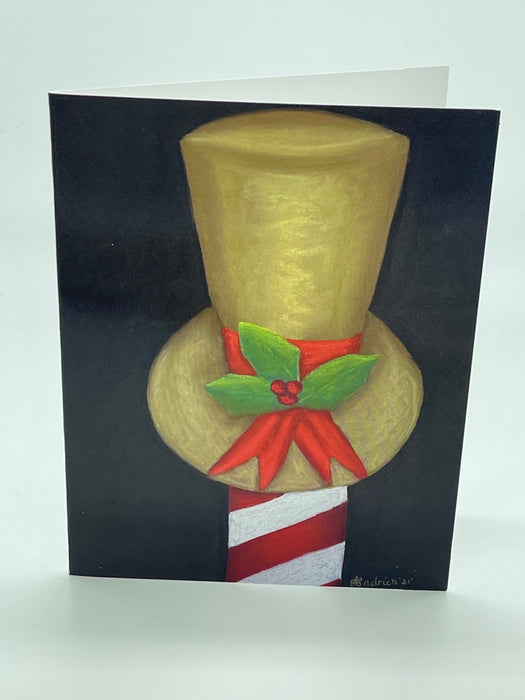 Christmas Card with Pastel Drawing of a Hat. Blank Card.