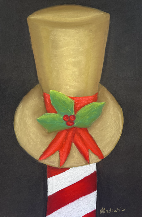 Christmas Postcard. Pastel Drawing of a Festive Hat.