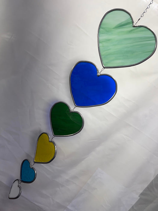 6 Hearts Spinning Suncatcher Made from Leadlight.