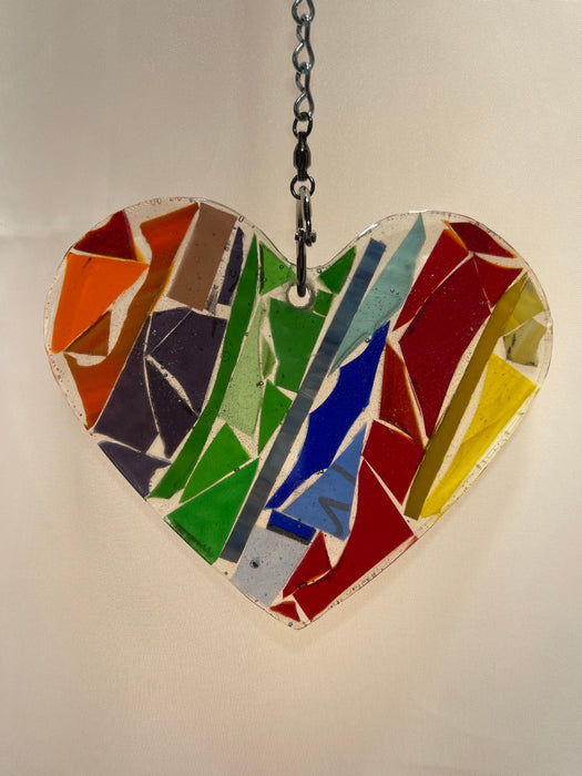 Heart Spinning Sun Catcher Mobile Handmade Eclectic Colourful