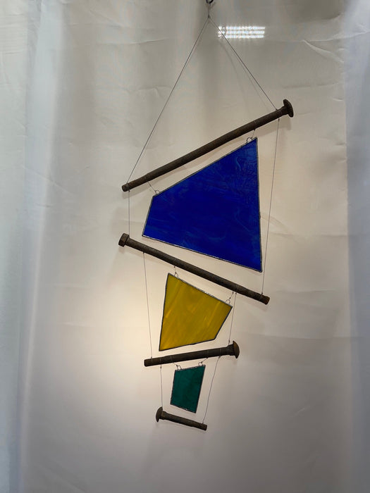 Wind Chime Made From Upcycle Steel Bolts & Stained Glass