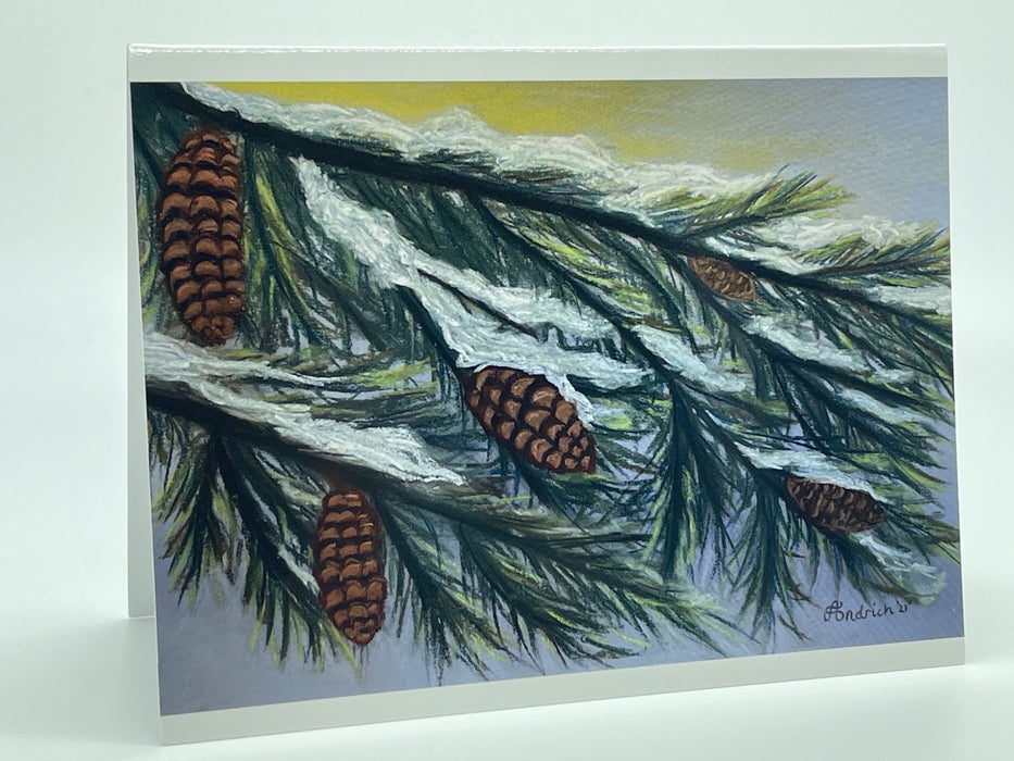 Christmas Card with Pastel Drawing of a Pine Tree. Blank Card