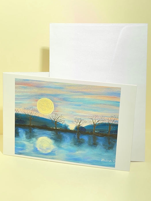 Mini Gift Card. Pastel Drawing of the Moon Setting. Blank Inside.