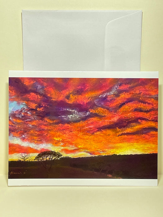 Gift Card with Pastel Drawing of a Sunset. Blank Card.