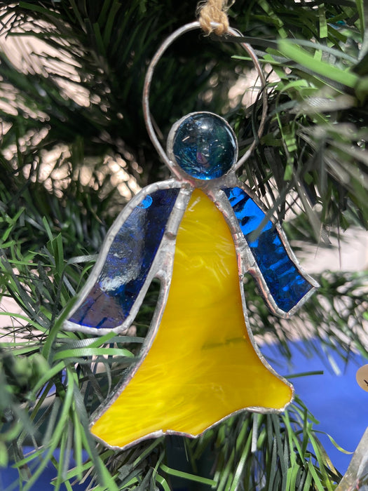 Yellow & Blue Angel Hanging Leadlight Ornament