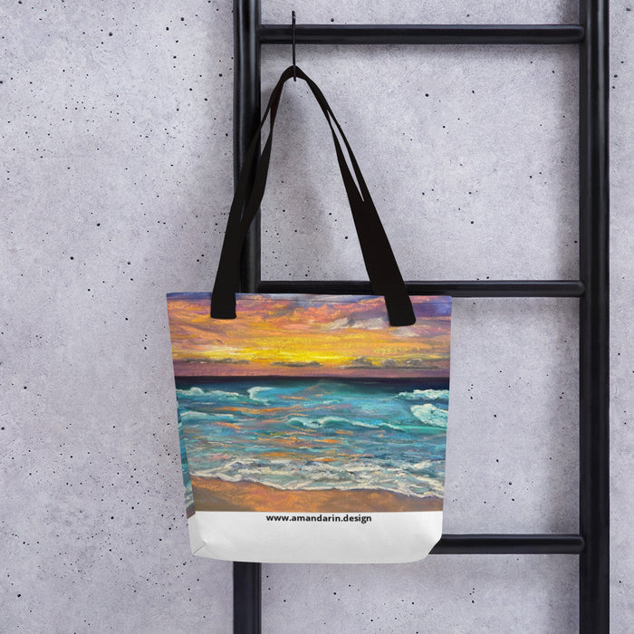 Pastel Drawing of Sunset on the Beach, Printed on Fabric Tote bag