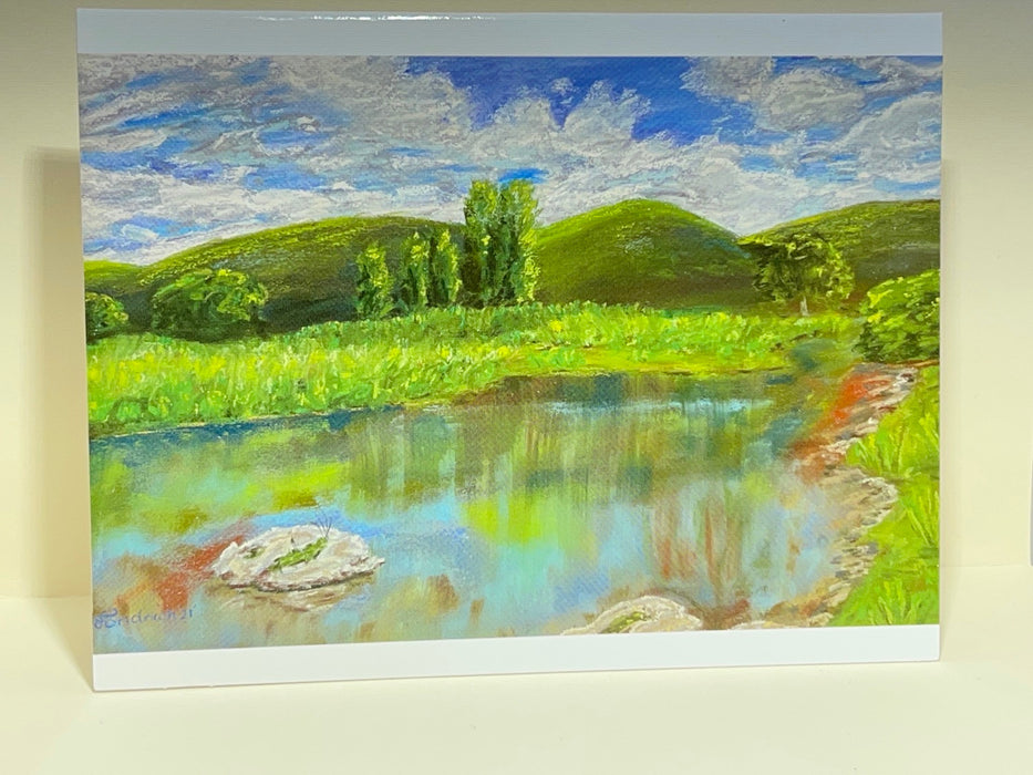 Gift Card with Pastel Drawing of the Snowy River. Blank Card.
