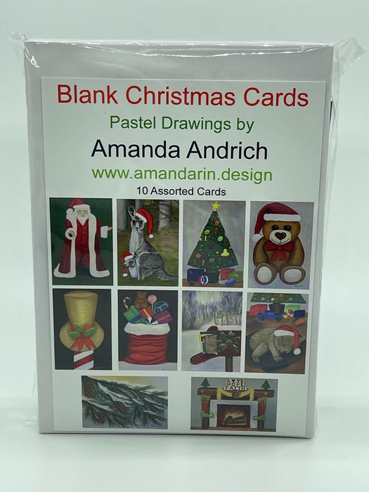 10 Pack of Christmas Card with Mixed Pastel Drawings. Blank Card