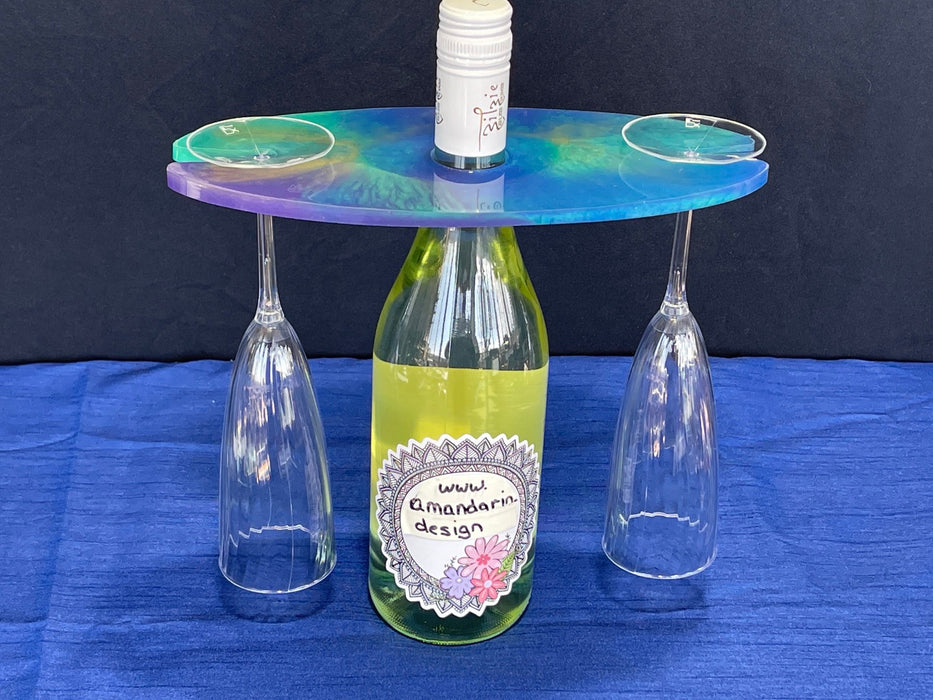 2 Glass Wine Carrier Caddy Handmade Resin and Glass Eclectic Colourful