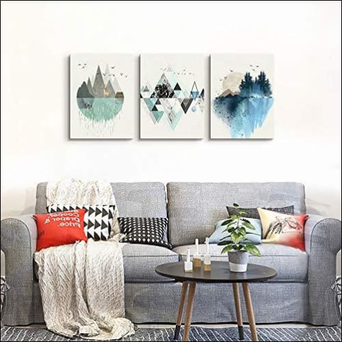 Geometric Mountain 3PC Framed Canvas Painting