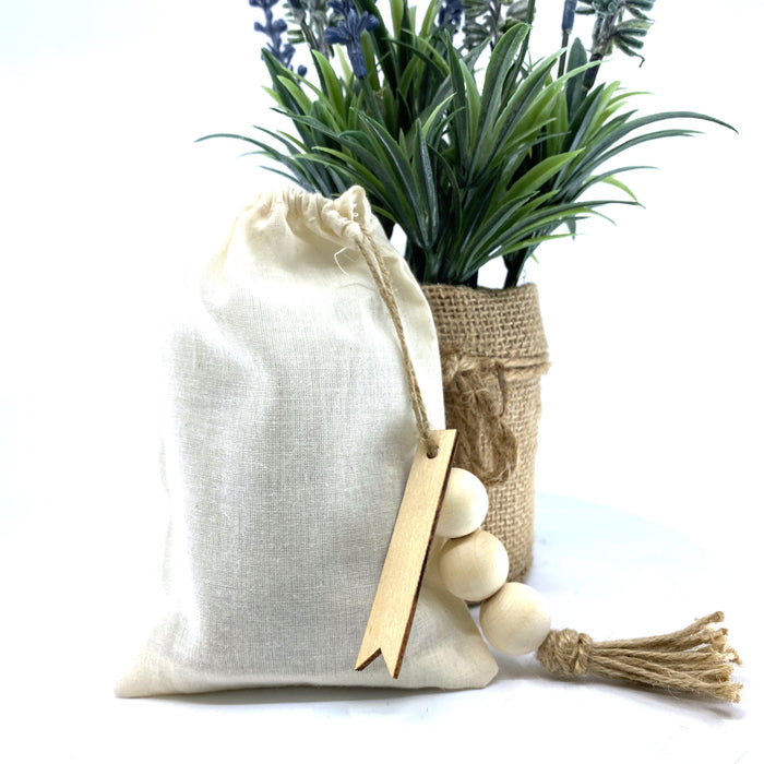 100% Naturally Dried Chamomile Flowers, Jute & Wooden Beaded Drawstring Sack, 1/2 oz