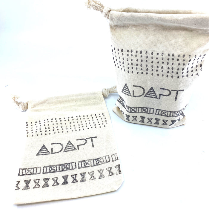Hand Stamped, Adapt, Cotton Drawstring Pouches 4" x 6"