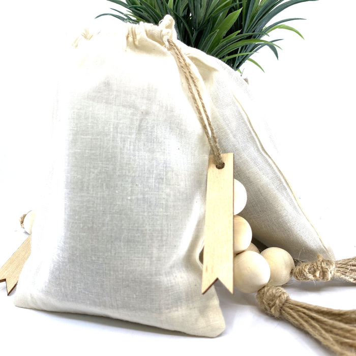 100% Naturally Dried Chamomile Flowers, Jute & Wooden Beaded Drawstring Sack, 1/2 oz