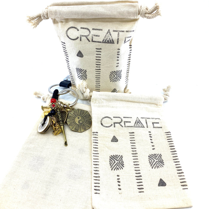 Hand Stamped, Create, Cotton Drawstring Pouches 4" x 6"