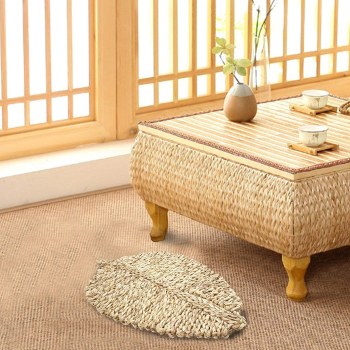 Leaf Shaped Natural Seagrass Woven Welcome Doormat for Patio Front Door Indoor Outdoor