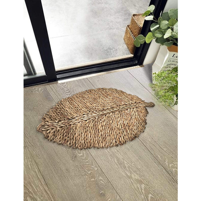 Leaf Shaped Natural Seagrass Woven Welcome Doormat for Patio Front Door Indoor Outdoor