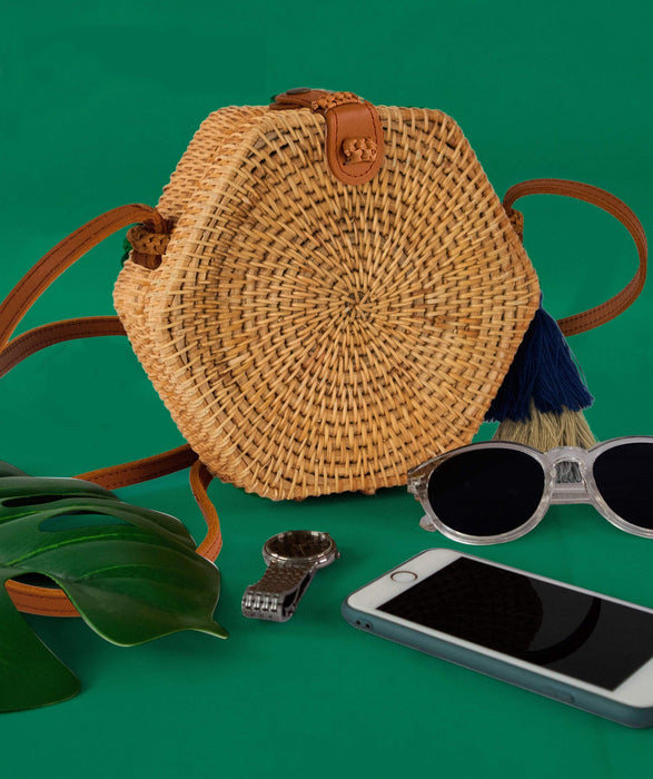 Oval Straw Bag Purse |  Wicker Cylinder Rattan Crossbody Handbags