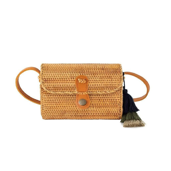 Oval Straw Bag Purse |  Wicker Cylinder Rattan Crossbody Handbags