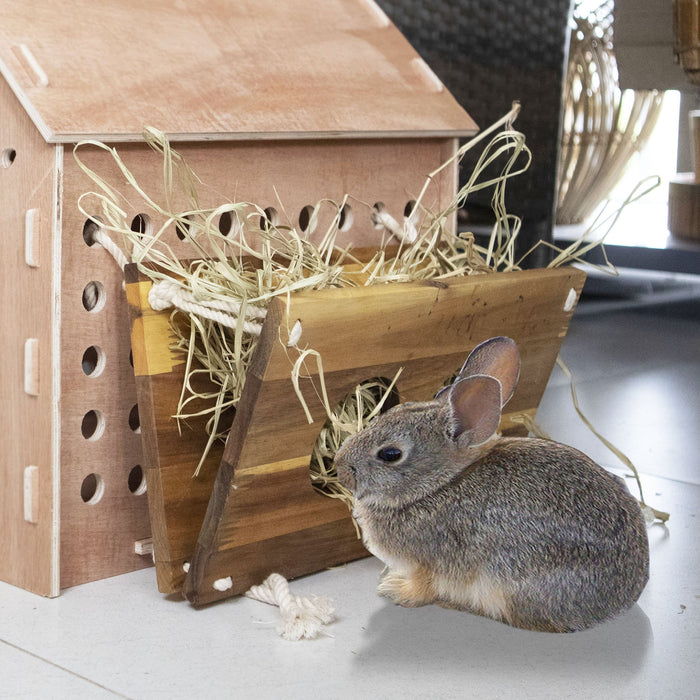 Wooden Rabbit Hay Feeder | Food Manger & Dispenser, Hay Grass Rack for Small Pets