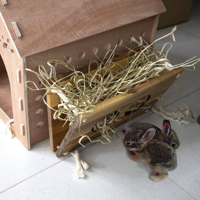 Wooden Rabbit Hay Feeder | Food Manger & Dispenser, Hay Grass Rack for Small Pets