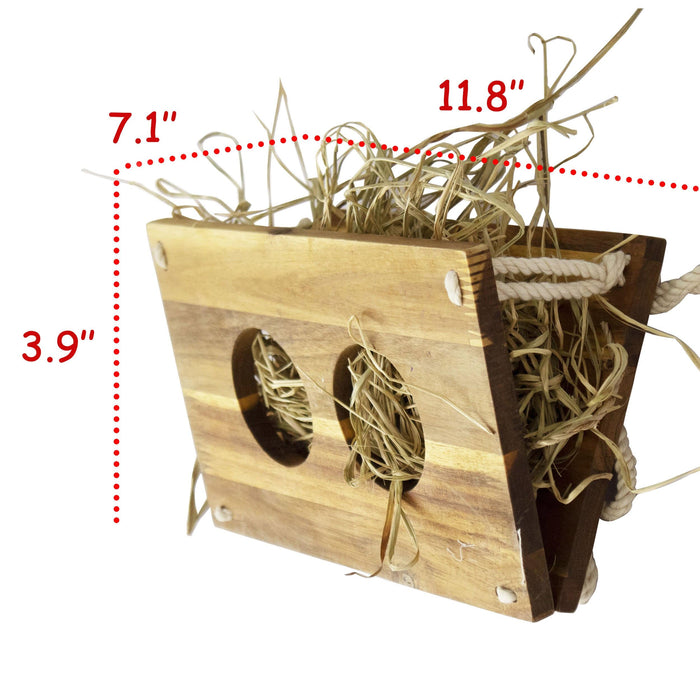 Wooden Rabbit Hay Feeder | Food Manger & Dispenser, Hay Grass Rack for Small Pets