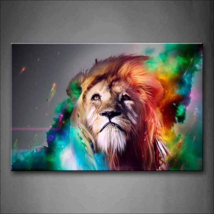 Rainbow Lion Framed Canvas Painting