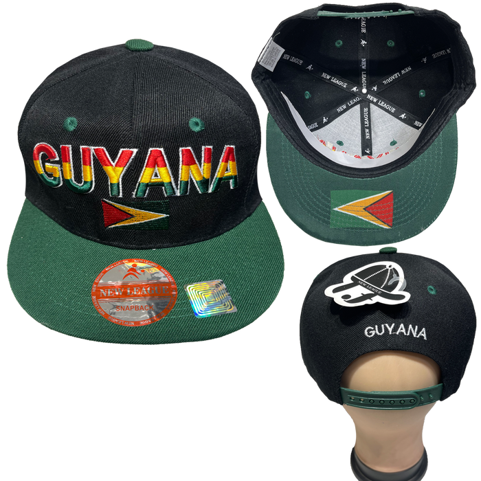 Guyana Flag Embroidered Snapback Flat Brim Adjustable Baseball Hats/Caps