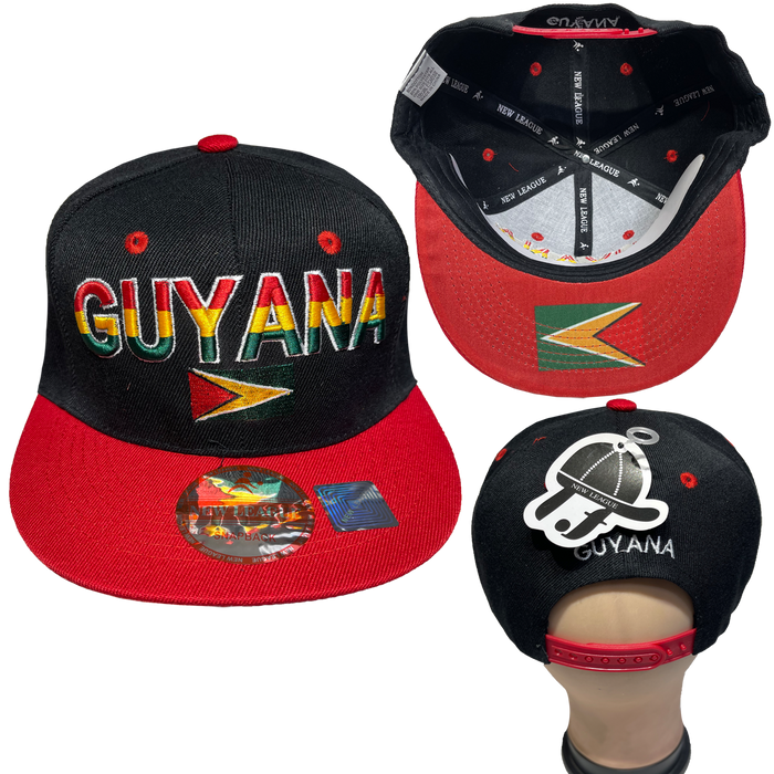 Guyana Flag Embroidered Snapback Flat Brim Adjustable Baseball Hats/Caps