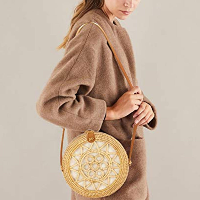 10-Inch Rattan Round Bag (Sun) | Summer Over-sized Crossbody Bag for Women
