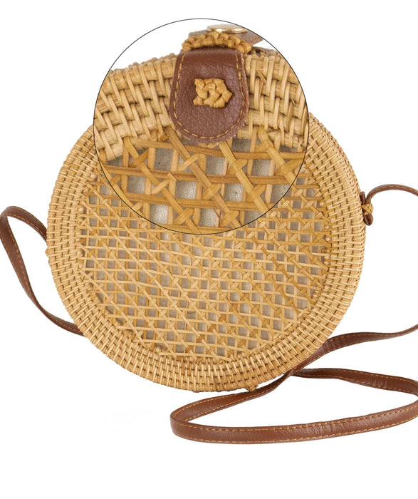 10-Inch Round Rattan Bag | Summer Essential Straw Bag for Women (Natural beehive)
