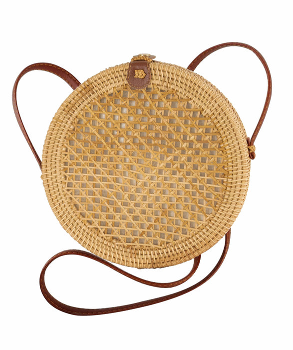 10-Inch Round Rattan Bag | Summer Essential Straw Bag for Women (Natural beehive)