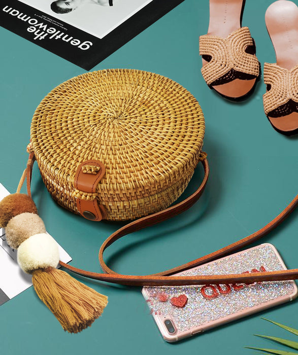 8" Rattan Straw Bag (Minimal Design) | Summer Essential Boho Beach Crossbody