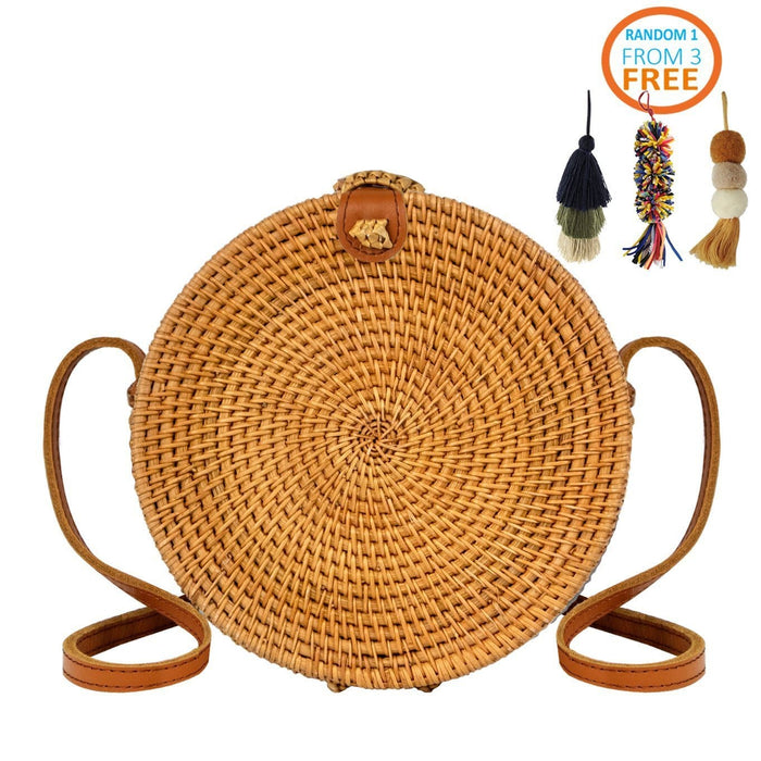 8" Rattan Straw Bag (Minimal Design) | Summer Essential Boho Beach Crossbody