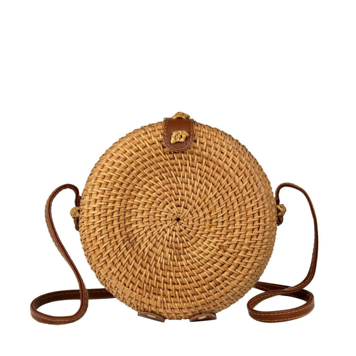 Round Rattan Bag (7-inch) | Hand Woven Boho Bali Ata Rattan Crossbody Handbags