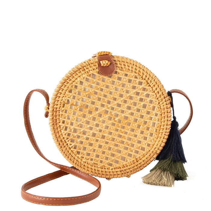 Round Rattan Bag | 9-Inch Summer Essential Straw Bag For Women (Beehive Natural)