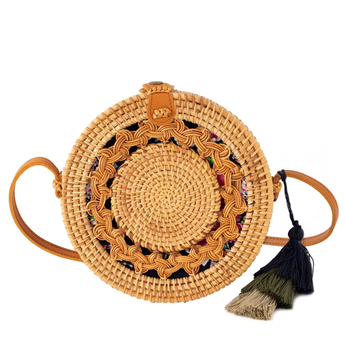 Round Rattan Bag | 9- inch Summer Essential Straw Handbags for Women (Asian Drum)
