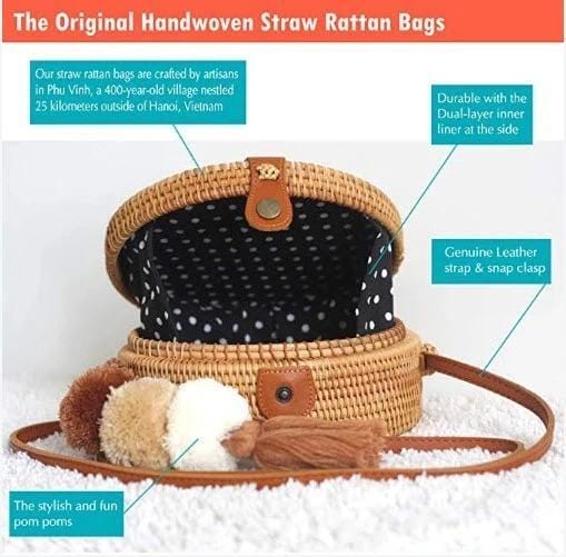 Star Round Rattan Bag | 8-Inch Summer Essential Straw Bag for Women