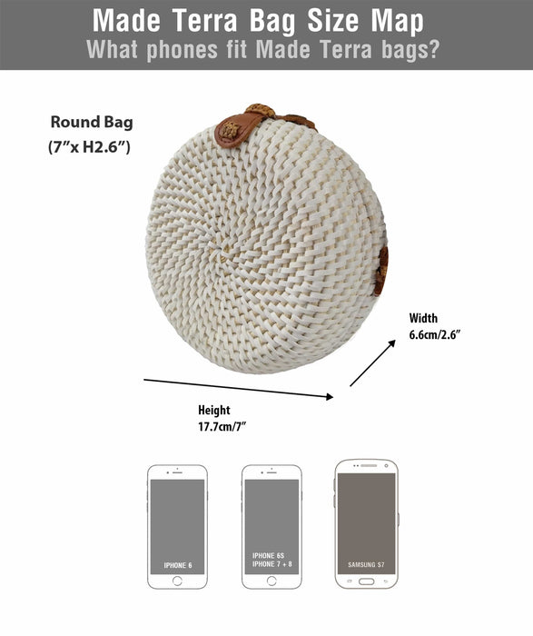 White Round Rattan Bag (7-Inch) | Solid- Front Woven  Crossbody Bag for Women