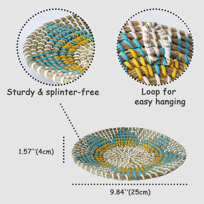 Seagrass Woven Wall Basket | Rustic Boho Decor Wall Hanging for Home Decoration and Display (9.8")