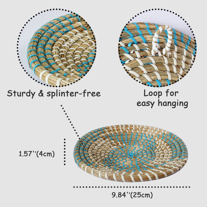 Seagrass Woven Wall Basket | Rustic Boho Decor Wall Hanging for Home Decoration and Display (9.8")