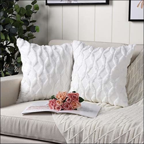 White Wool Velvet 2PC Throw Pillow Cover Set