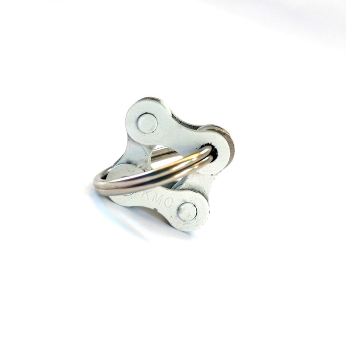 Bike Key Ring “4”, made of Recycled Bike Chain - white